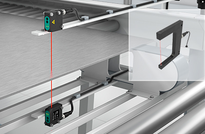 Thru-beam photoelectric sensors confirming sheet presence and alignment