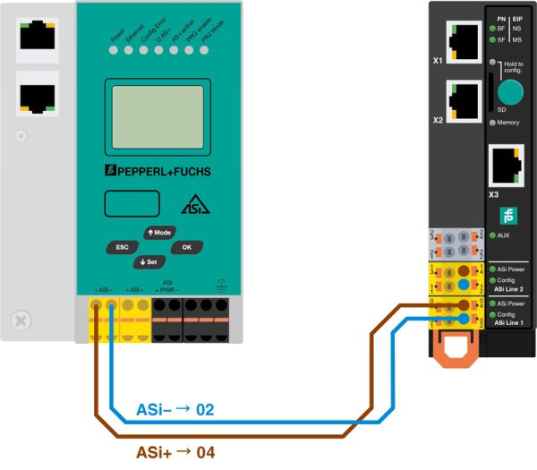 Connecting the ASi gateway VBG-EP1-KE5-D with the ASi network