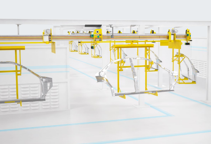 Reliable Positioning of Monorail Conveyors with the PXV Absolute Positioning System (Vision sensor)